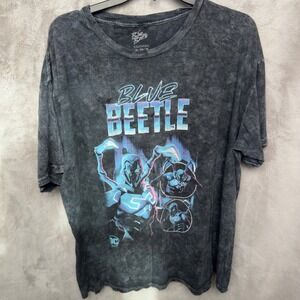 DC Comics Blue Beetle Acid Wash Graphic T Shirt Mens XL Distressed Tee